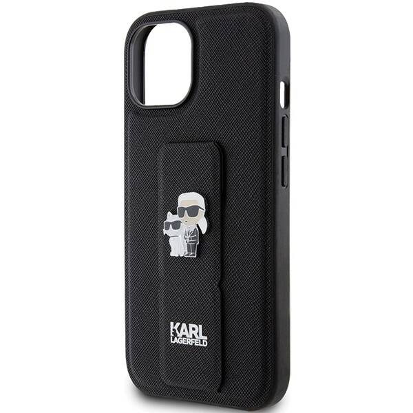 KARL LAGERFELD KLHCP15SGSAKCPK IPHONE 15/14/13 6.1 "BLACK / BLACK HARDCASE GRIPSTAND SAFFIANO KARL & CHUPETTE PINS