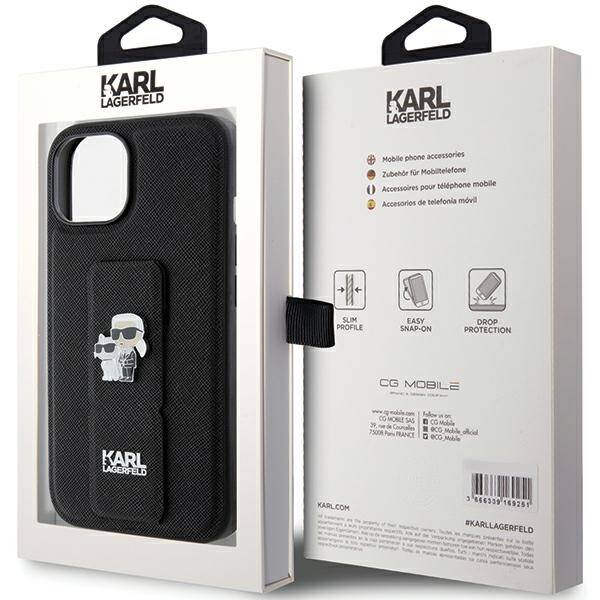 KARL LAGERFELD KLHCP15SGSAKCPK IPHONE 15/14/13 6.1 "BLACK / BLACK HARDCASE GRIPSTAND SAFFIANO KARL & CHUPETTE PINS