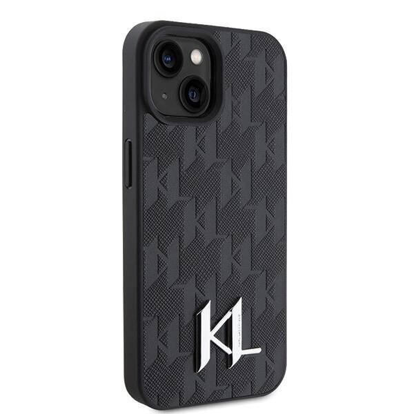 KARL LAGERFELD KLHCP15SPKLPKLK IPHONE 15/14/13 6.1 "BLACK / BLACK HARDCASE LEATHER MONOGRAM HOT STAMP METAL LOGO