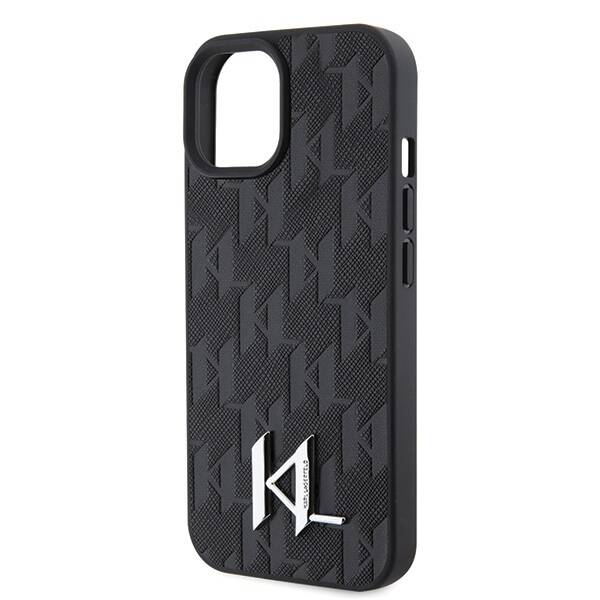 KARL LAGERFELD KLHCP15SPKLPKLK IPHONE 15/14/13 6.1 "BLACK / BLACK HARDCASE LEATHER MONOGRAM HOT STAMP METAL LOGO