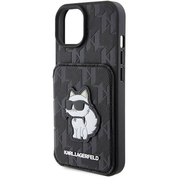 KARL LAGERFELD KLHCP15SSAKCNSCK IPHONE 15/14/13 6.1 "BLACK / BLACK HARDCASE SAFFIANO CARDSLOTS AND STAND MONOGRAM CHUPETTE