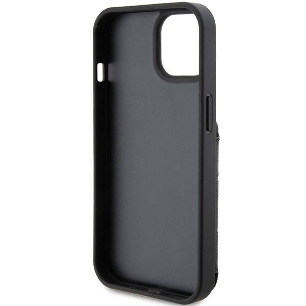 KARL LAGERFELD KLHCP15SSAKKNSCK IPHONE 15/14/13 6.1 "BLACK / BLACK HARDCASE SAFFIANO CARDSLOTS AND STAND MONOGRAM IKONIK PATCH