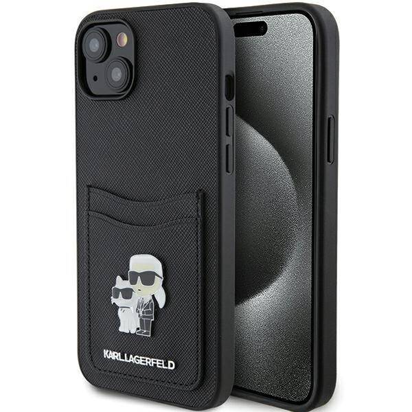 KARL LAGERFELD KLHCP15SSAPKCNPK IPHONE 15/14/13 6.1 "BLACK / BLACK HARDCASE SAFFIANO CARDSLOT KARL & CHUPETTE METAL PIN