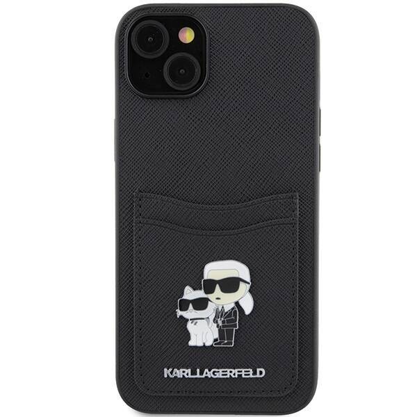 KARL LAGERFELD KLHCP15SSAPKCNPK IPHONE 15/14/13 6.1 "BLACK / BLACK HARDCASE SAFFIANO CARDSLOT KARL & CHUPETTE METAL PIN