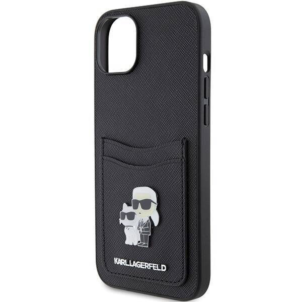 KARL LAGERFELD KLHCP15SSAPKCNPK IPHONE 15/14/13 6.1 "BLACK / BLACK HARDCASE SAFFIANO CARDSLOT KARL & CHUPETTE METAL PIN