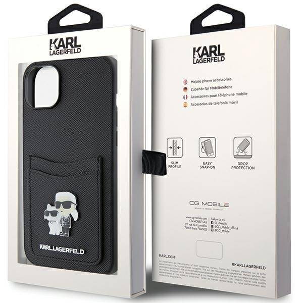 KARL LAGERFELD KLHCP15SSAPKCNPK IPHONE 15/14/13 6.1 "BLACK / BLACK HARDCASE SAFFIANO CARDSLOT KARL & CHUPETTE METAL PIN