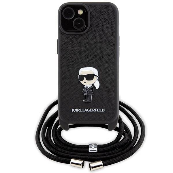 KARL LAGERFELD KLHCP15SSASKNPSK IPHONE 15/14/13 6.1 "HARDCASE BLACK / BLACK CROSSBODY SAFFIANO MONOGRAM METAL PIN KARL & CHUPETTE