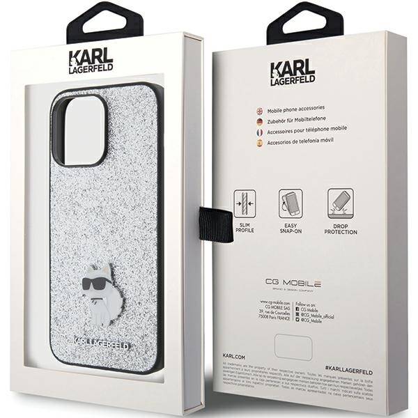 KARL LAGERFELD KLHCP15XGCNPSG IPHONE 15 PRO MAX 6.7 "SREBRRY/SILVER HARDCASE FIXED GLITTER CHOUPETTE LOGO METAL PIN