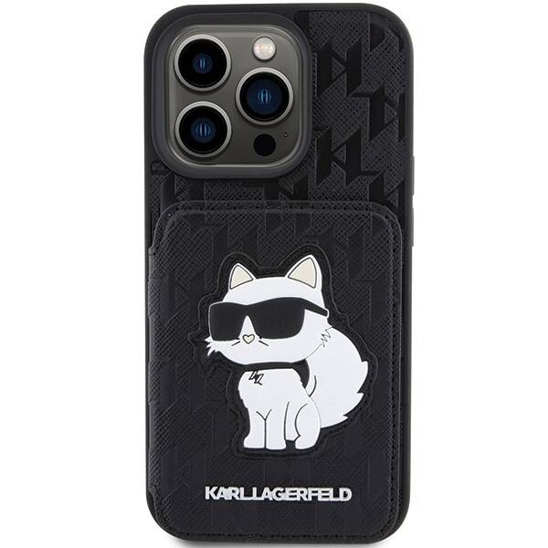 KARL LAGERFELD KLHCP15XSAKCNSCK IPHONE 15 PRO MAX 6.7 "BLACK/BLACK HARDCASE SAFFIANO CARDSLOTS AND STAND MONOGRAM CHOUPETTE