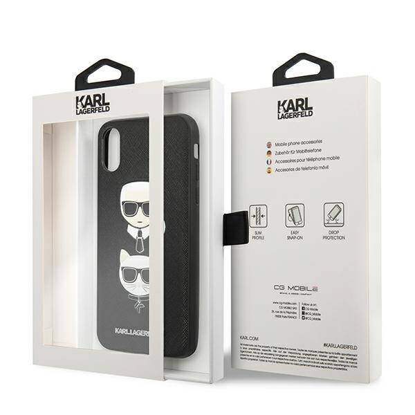 KARL LAGERFELD KLHCPXSAKICKCBK IPHONE X/XS BLACK/BLACK HARDCASE SAFFIANO KARL & CHUPETTE HEAD