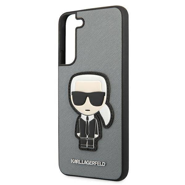 KARL LAGERFELD KLHCS22MOKPG S906 S22+ SREBRNY/SILVER HARDCASE SAFFIANO IKONIK KARL`S PATCH