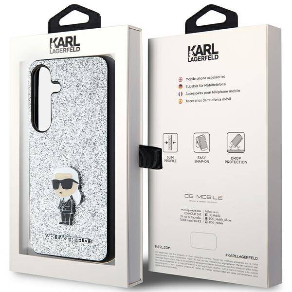 KARL LAGERFELD KLHCS24SGCNPSG S24 S921 SREBRNY/SILVER HARDCASE FIXED GLITTER IKONIK LOGO PIN