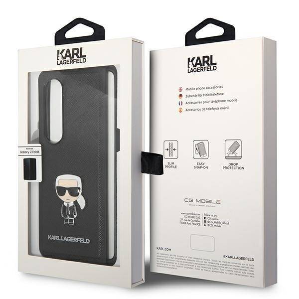 KARL LAGERFELD KLHCZFD4IKMSBK F936 WITH FOLD 4 CZARNY/BLACK BOOK SAFFIANO IKONIK METAL