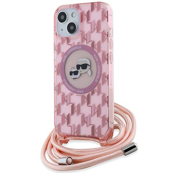 KARL LAGERFELD KLHMP15SHCKCKLCP IPHONE 15 / 14 / 13 6.1" PINK/PINK HARDCASE IML CROSSBODY MONOGRAM KARL & CHOUPETTE HEAD MAGSAFE