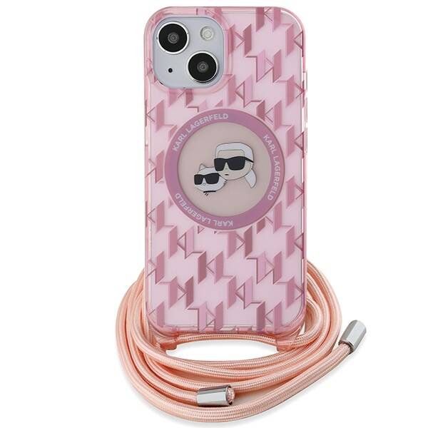 KARL LAGERFELD KLHMP15SHCKCKLCP IPHONE 15 / 14 / 13 6.1" PINK/PINK HARDCASE IML CROSSBODY MONOGRAM KARL & CHOUPETTE HEAD MAGSAFE