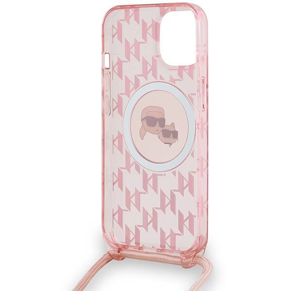 KARL LAGERFELD KLHMP15SHCKCKLCP IPHONE 15 / 14 / 13 6.1" PINK/PINK HARDCASE IML CROSSBODY MONOGRAM KARL & CHOUPETTE HEAD MAGSAFE