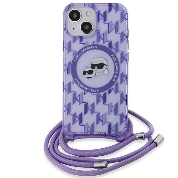 KARL LAGERFELD KLHMP15SHCKCKLCU IPHONE 15 / 14 / 13 6.1" PURPLE/PURPLE HARDCASE IML CROSSBODY MONOGRAM KARL & CHOUPETTE HEAD MAGSAFE