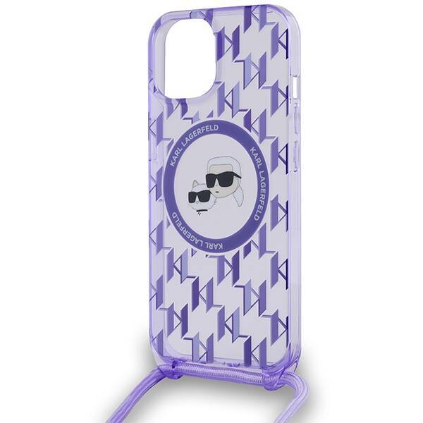 KARL LAGERFELD KLHMP15SHCKCKLCU IPHONE 15 / 14 / 13 6.1" PURPLE/PURPLE HARDCASE IML CROSSBODY MONOGRAM KARL & CHOUPETTE HEAD MAGSAFE