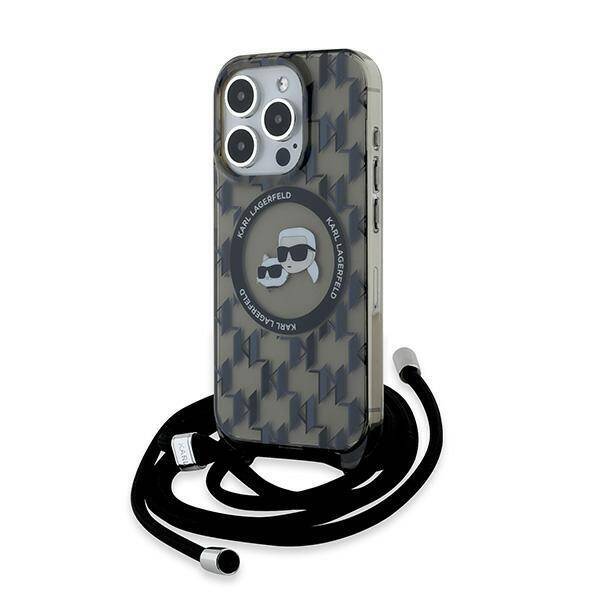 KARL LAGERFELD KLHMP15XHCKCKLCK IPHONE 15 PRO MAX 6.7" BLACK/BLACK HARDCASE IML CROSSBODY MONOGRAM KARL & CHOUPETTE HEAD MAGSAFE