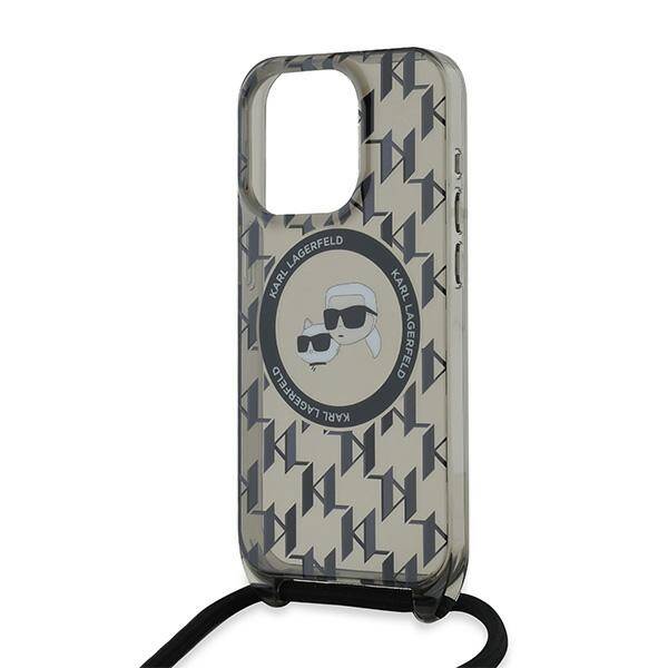 KARL LAGERFELD KLHMP15XHCKCKLCK IPHONE 15 PRO MAX 6.7" BLACK/BLACK HARDCASE IML CROSSBODY MONOGRAM KARL & CHOUPETTE HEAD MAGSAFE