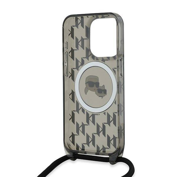 KARL LAGERFELD KLHMP15XHCKCKLCK IPHONE 15 PRO MAX 6.7" BLACK/BLACK HARDCASE IML CROSSBODY MONOGRAM KARL & CHOUPETTE HEAD MAGSAFE