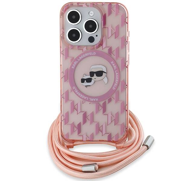 KARL LAGERFELD KLHMP15XHCKCKLCP IPHONE 15 PRO MAX 6.7" PINK/PINK HARDCASE IML CROSSBODY MONOGRAM KARL & CHOUPETTE HEAD MAGSAFE