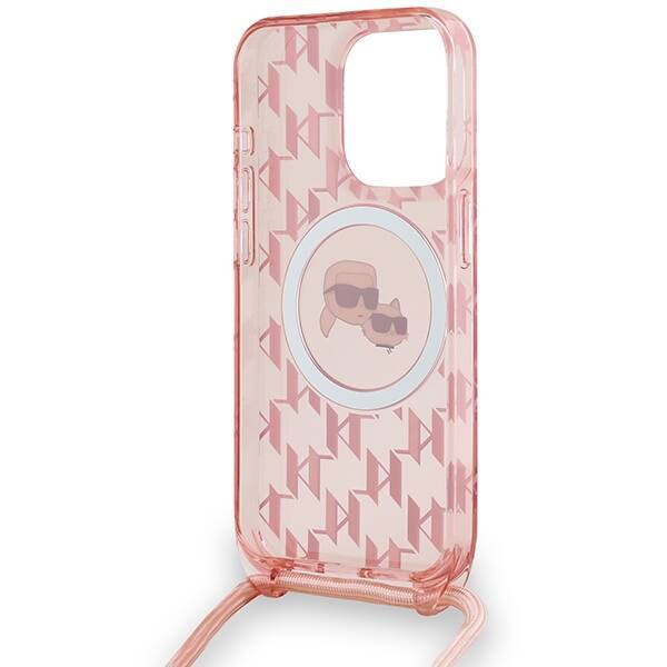 KARL LAGERFELD KLHMP15XHCKCKLCP IPHONE 15 PRO MAX 6.7" PINK/PINK HARDCASE IML CROSSBODY MONOGRAM KARL & CHOUPETTE HEAD MAGSAFE