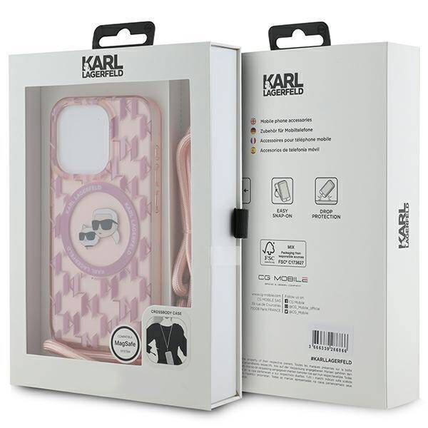 KARL LAGERFELD KLHMP15XHCKCKLCP IPHONE 15 PRO MAX 6.7" PINK/PINK HARDCASE IML CROSSBODY MONOGRAM KARL & CHOUPETTE HEAD MAGSAFE