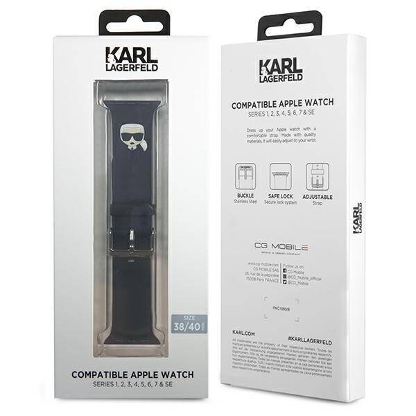 KARL LAGERFELD STRAP KLAWMSLKK APPLE WATCH 38/40/41MM BLACK/BLACK STRAP SILICONE KARL HEADS