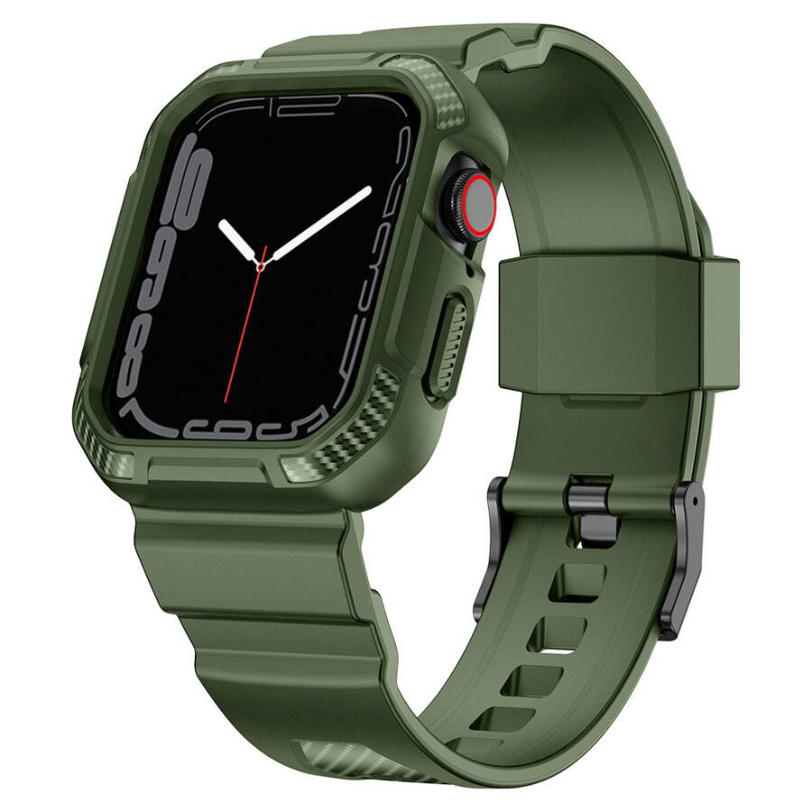 KINGXBAR CYF106 2IN1 ARMORED CASE FOR APPLE WATCH SE, 8, 7, 6, 5, 4, 3, 2, 1 (41, 40, 38 MM) WITH STRAP GREEN