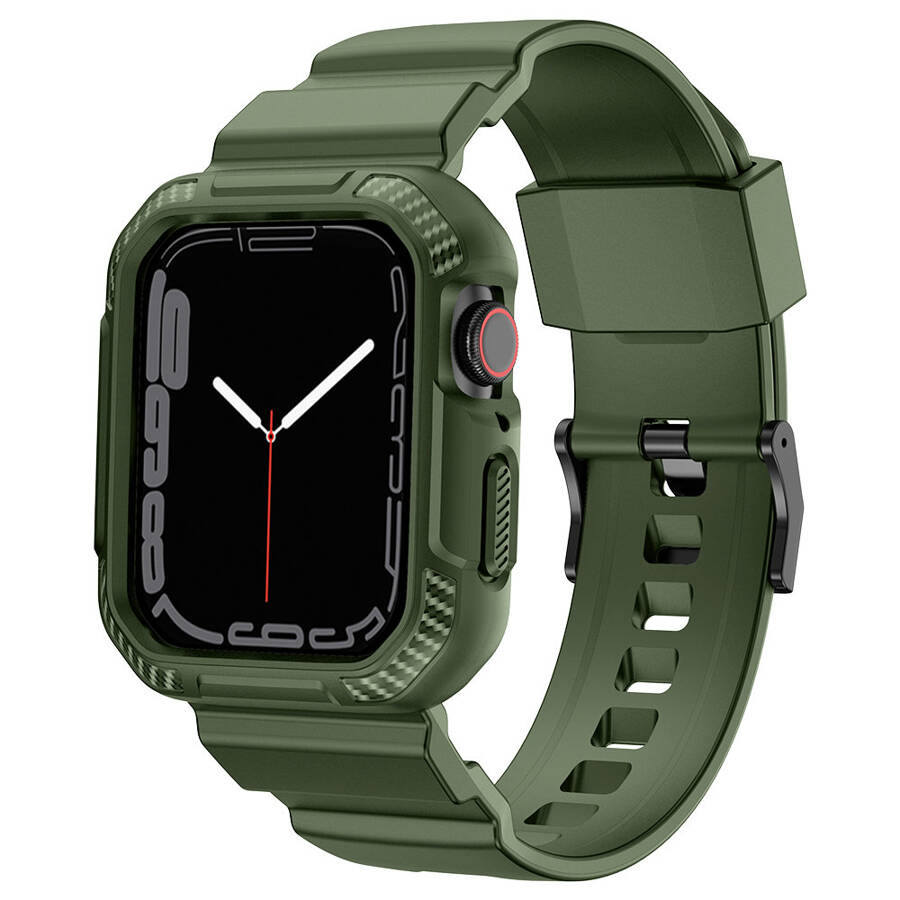 KINGXBAR CYF106 2IN1 ARMORED CASE FOR APPLE WATCH SE, 8, 7, 6, 5, 4, 3, 2, 1 (41, 40, 38 MM) WITH STRAP GREEN