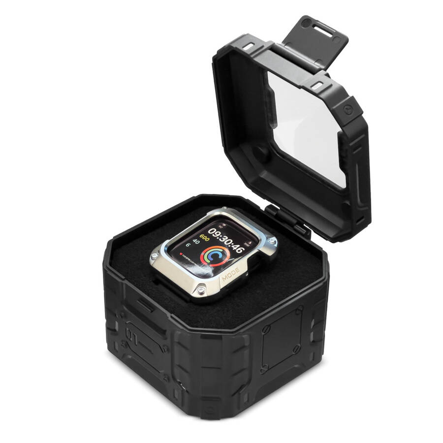 KINGXBAR CYF140 2IN1 RUGGED CASE FOR APPLE WATCH SE, 6, 5, 4 (44 MM) STAINLESS STEEL WITH STRAP BLACK