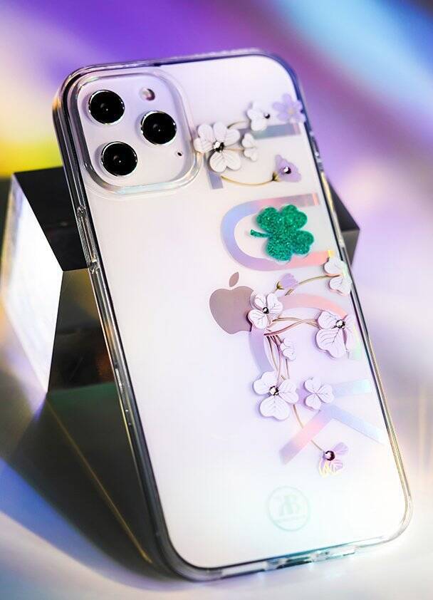 KINGXBAR LUCKY SERIES CASE DECORATED WITH ORIGINAL SWAROVSKI CRYSTALS IPHONE 12 MINI TRANSPARENT (CLOVER)