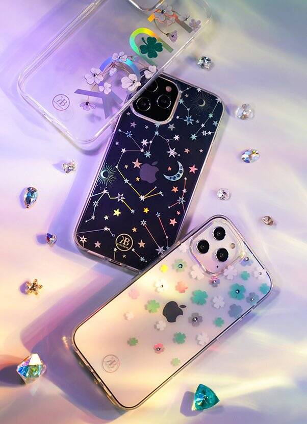 KINGXBAR LUCKY SERIES CASE DECORATED WITH ORIGINAL SWAROVSKI CRYSTALS IPHONE 12 MINI TRANSPARENT (CLOVER)