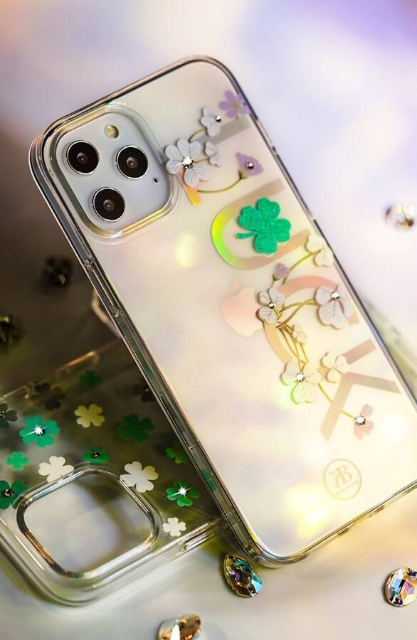 KINGXBAR LUCKY SERIES CASE DECORATED WITH ORIGINAL SWAROVSKI CRYSTALS IPHONE 12 MINI TRANSPARENT (CLOVER)