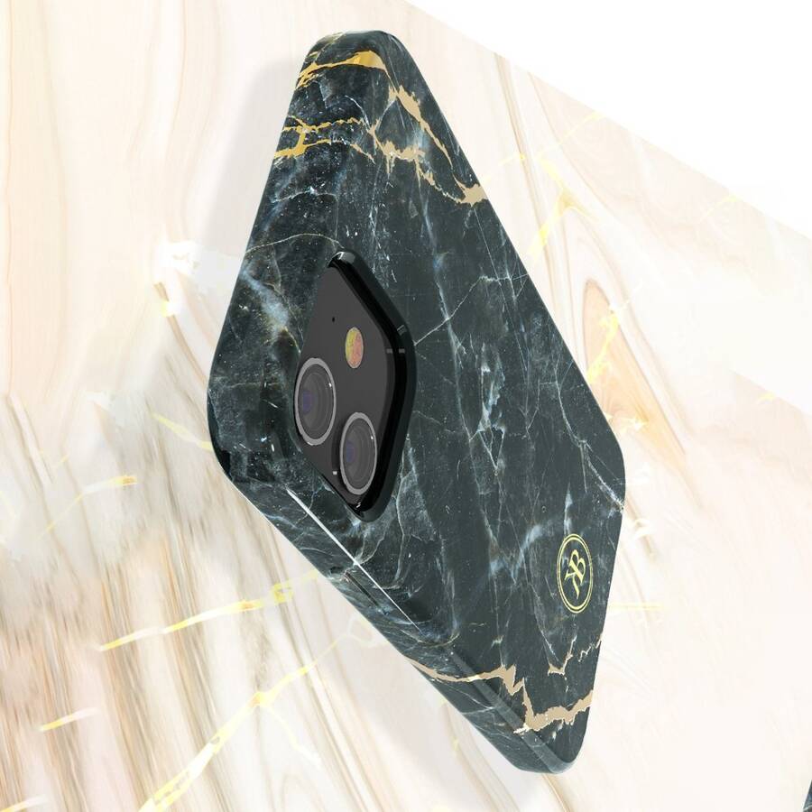 KINGXBAR MARBLE SERIES CASE DECORATED PRINTED MARBLE IPHONE 12 MINI BLACK