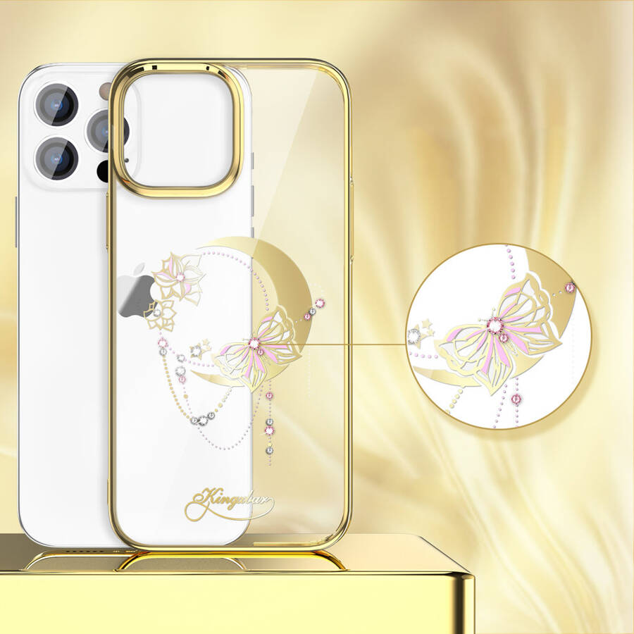 KINGXBAR MOON SERIES LUXURY CASE WITH SWAROVSKI CRYSTALS FOR IPHONE 13 PRO GOLD (BUTTERFLY)