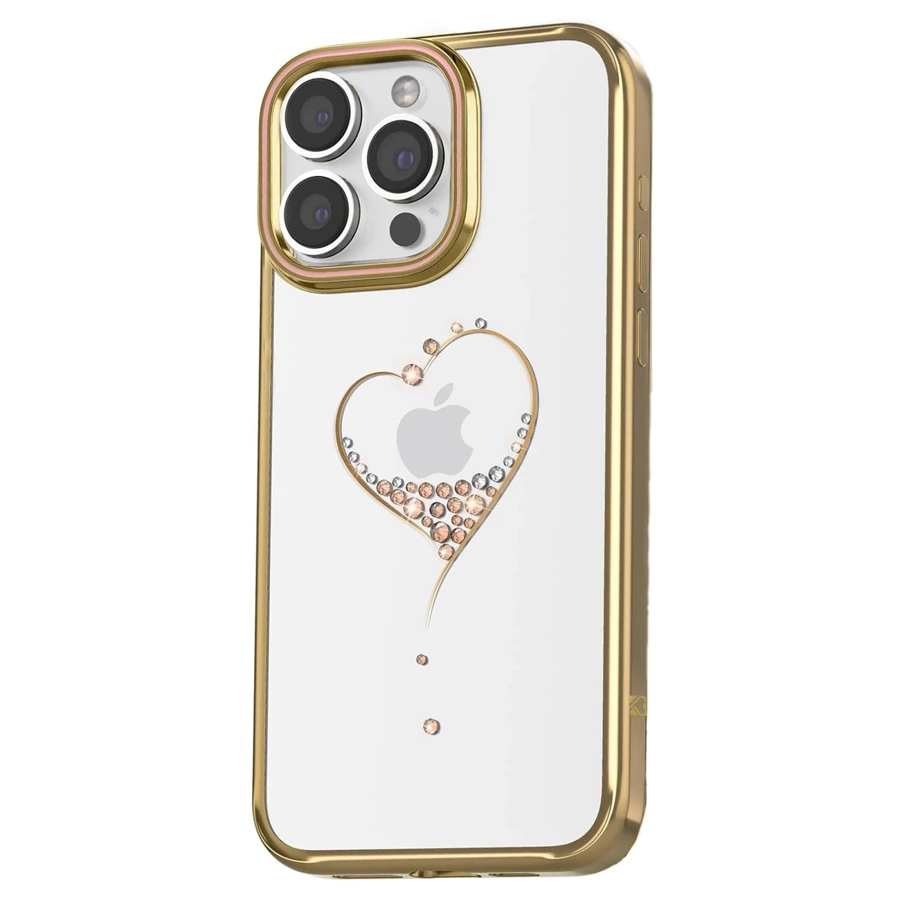 KINGXBAR WISH SERIES SILICONE CASE WITH CRYSTALS FOR IPHONE 15 PRO - GOLD