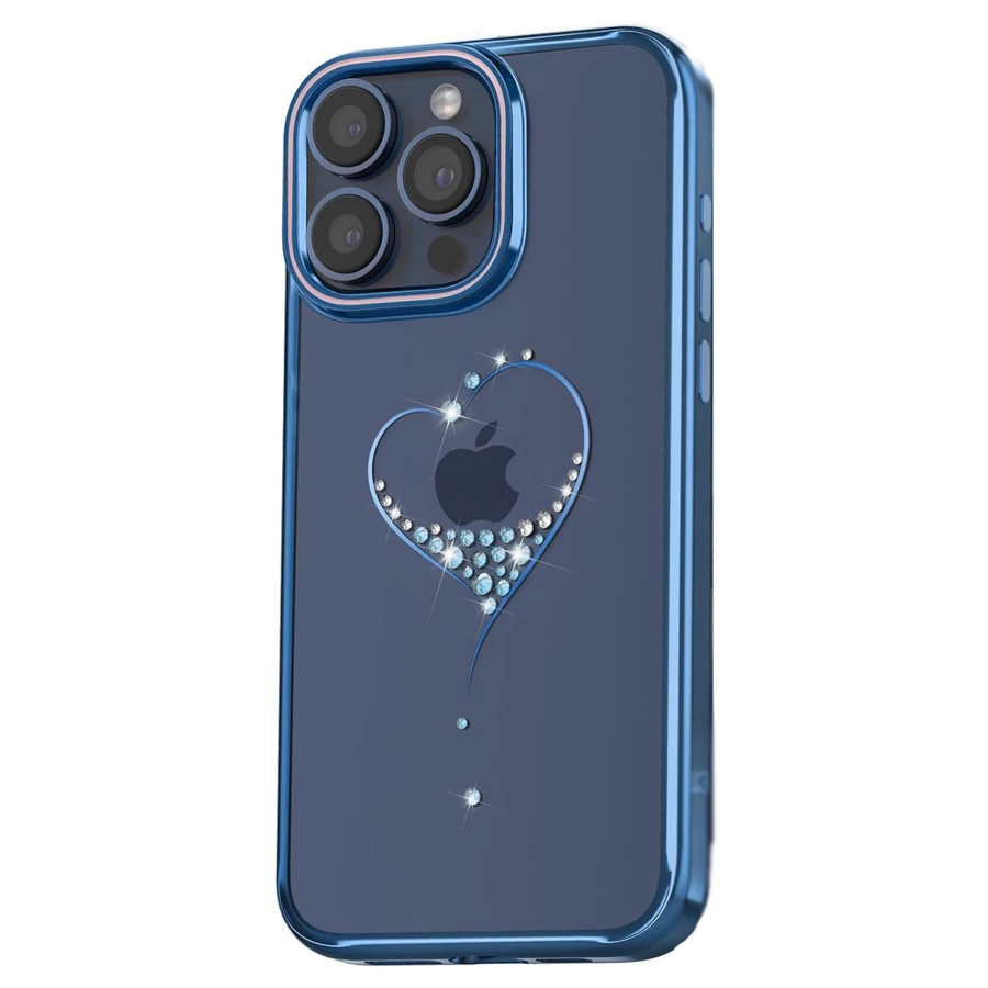 KINGXBAR WISH SERIES SILICONE CASE WITH CRYSTALS FOR IPHONE 15 PRO MAX - BLUE