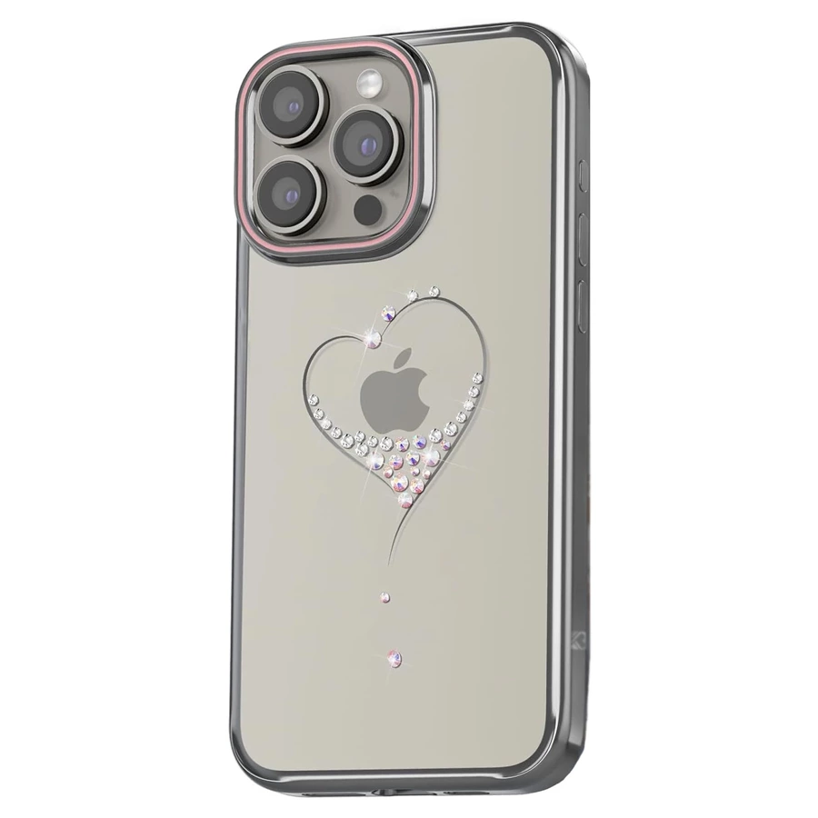 KINGXBAR WISH SERIES SILICONE CASE WITH CRYSTALS FOR IPHONE 15 PRO - SILVER