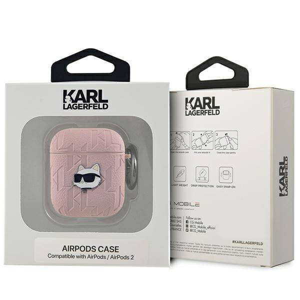 Karl Lagerfeld KLA2PGCHPP AirPods 1/2 cover różowy/pink Monogram Choupette Head