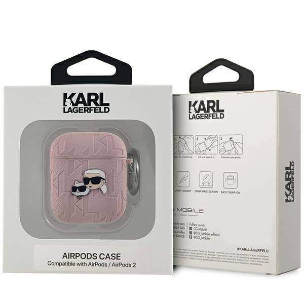 Karl Lagerfeld KLA2PGKCPP AirPods 1/2 cover różowy/pink Monogram Karl & Choupette Head