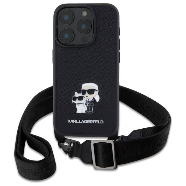 Karl Lagerfeld KLHCP16LSAKCPBK iPhone 16  Pro 6.3" czarny/black hardcase Saffiano Karl&Choupette Metal Pin CBDY Strap