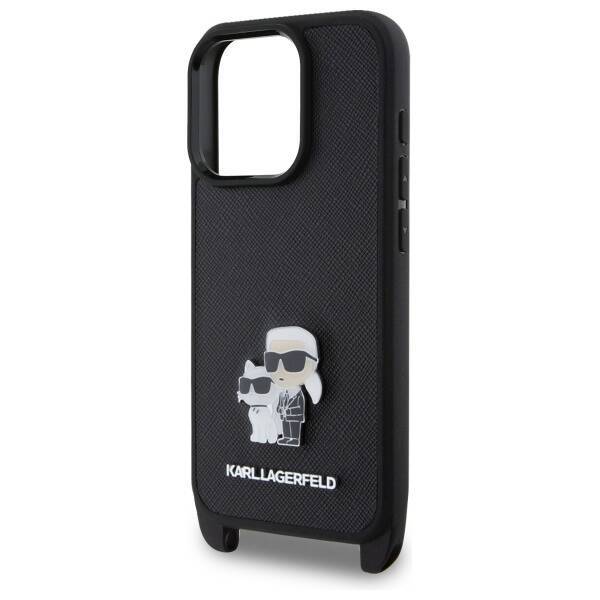 Karl Lagerfeld KLHCP16LSAKCPBK iPhone 16  Pro 6.3" czarny/black hardcase Saffiano Karl&Choupette Metal Pin CBDY Strap