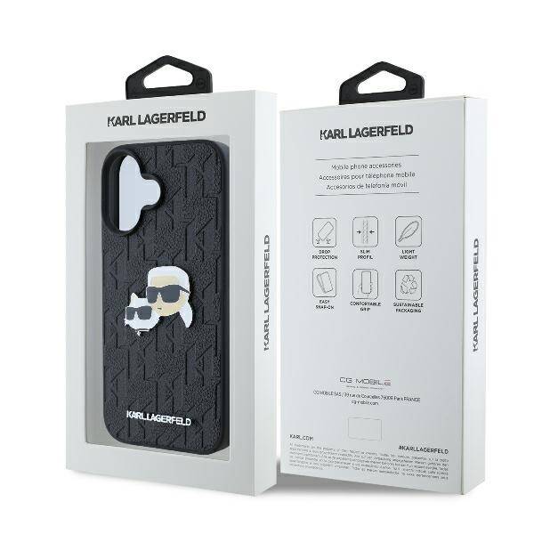 Karl Lagerfeld KLHCP16SPGKLKCPK iPhone 16 6.1" czarny/black hardcase Monogram Karl&Chaoupette Head Pin