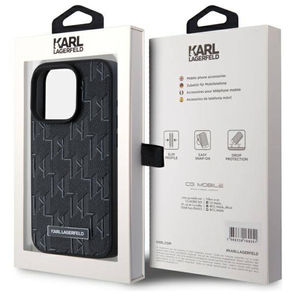 Karl Lagerfeld KLHMP15LPKHPORPK iPhone 15 Pro 6.1" hardcase czarny/black Leather Monogram Metal Logo MagSafe