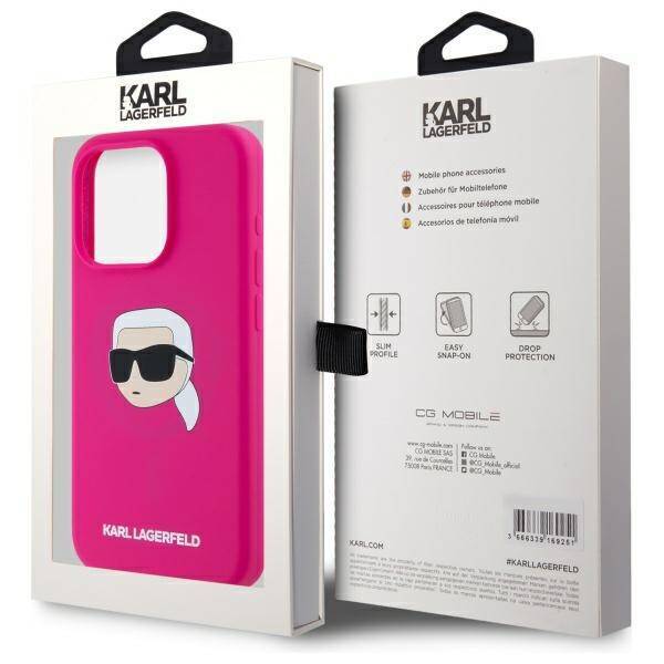 Karl Lagerfeld KLHMP15LSKHPPLF iPhone 15  Pro 6.1" fuksja/fuschia hardcase Silicone Karl Head Print MagSafe