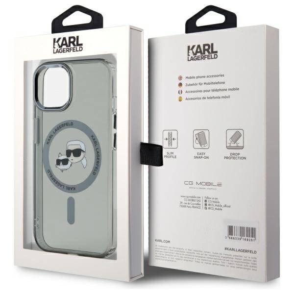 Karl Lagerfeld KLHMP15SHLSKCK iPhone 15   6.1" czarny/black hardcase IML Metal Karl&Choupette Head MagSafe