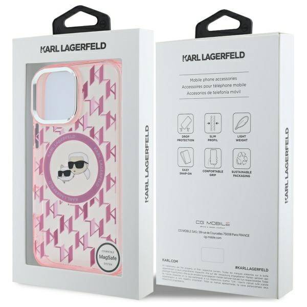 Karl Lagerfeld KLHMP16LHMCKMHP iPhone 16 Pro 6.3" różowy/pink IML Monogram Karl&Choupette Head MagSafe