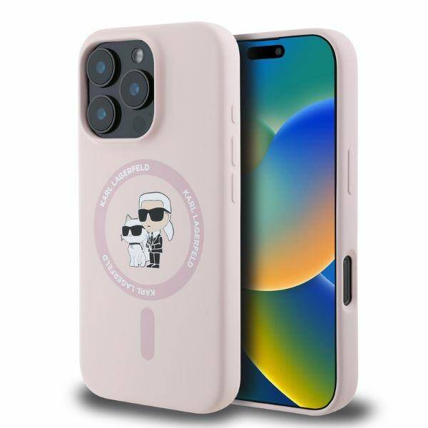 Karl Lagerfeld KLHMP16LSCMKCRHP iPhone 16 Pro różowy/pink HC MagSafe Silicone KC Heads Ring